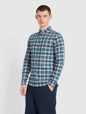 Brewer Slim Fit Check Organic Cotton Long Sleeve Shirt In Rich Indigo