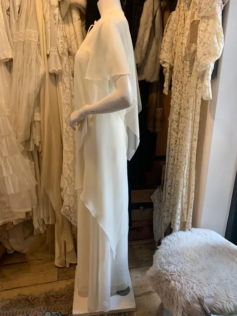 1970s Peterson Maid Chiffon Wedding Dress with Matching Cape