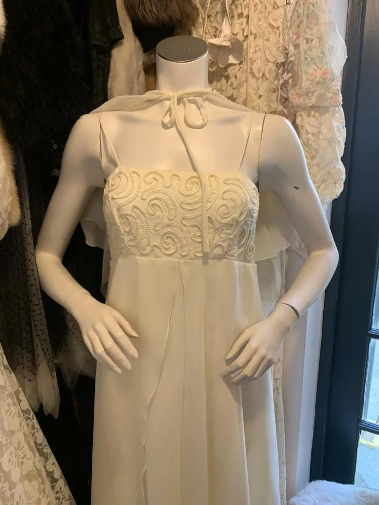 1970s Peterson Maid Chiffon Wedding Dress with Matching Cape