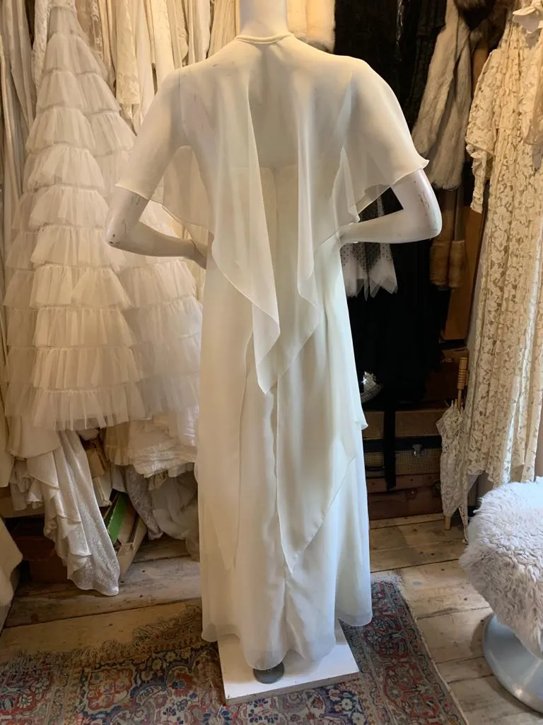 1970s Peterson Maid Chiffon Wedding Dress with Matching Cape