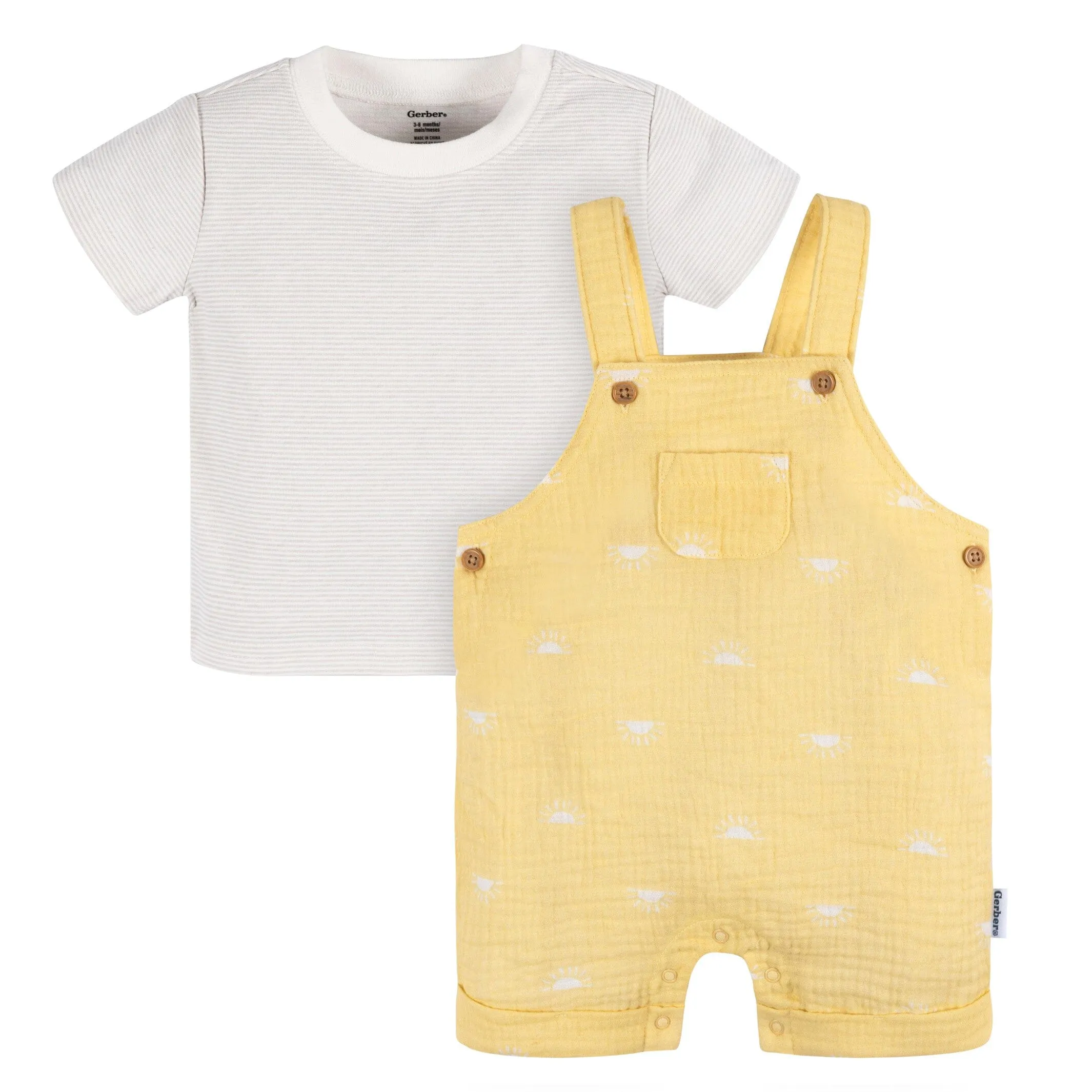 2-Piece Baby Neutral Sunrise Cotton Gauze Overall Romper and T-Shirt Set