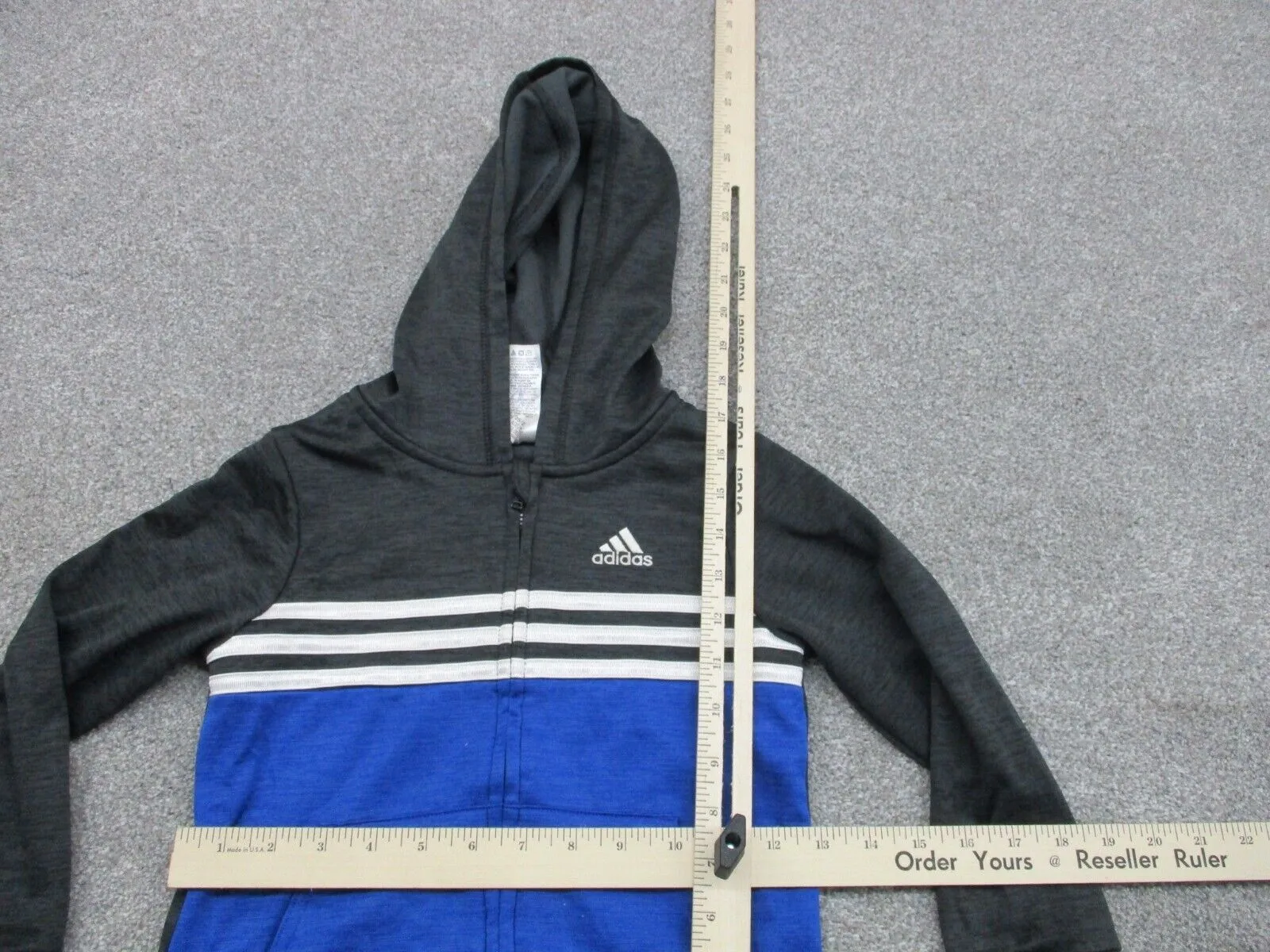 Adidas Hoodie Boys 5 Black Blue Front 3 Striped Full Zip Sweatshirt Long Sleeve