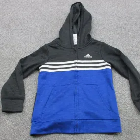 Adidas Hoodie Boys 5 Black Blue Front 3 Striped Full Zip Sweatshirt Long Sleeve