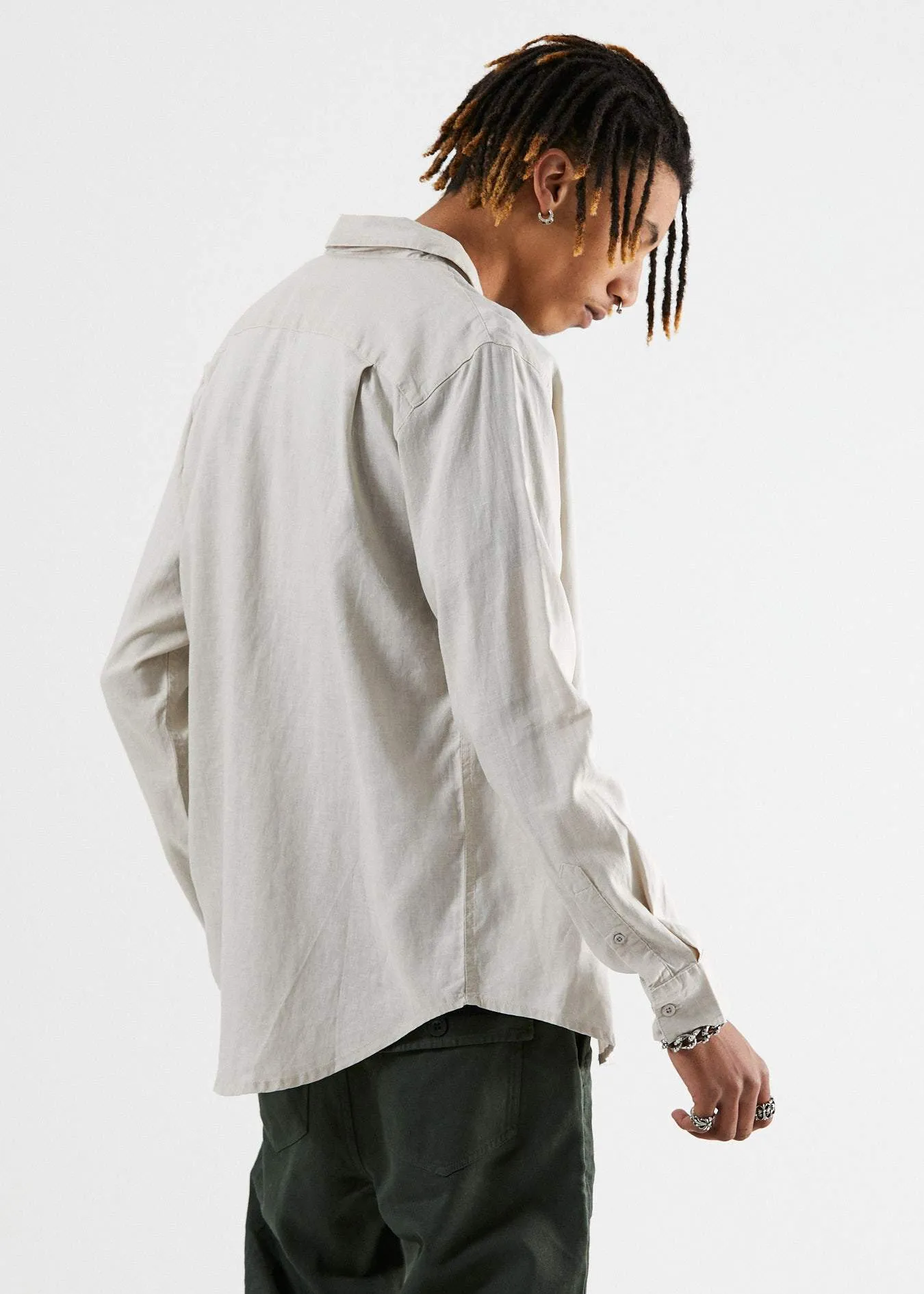 Afends Mens Standard - Hemp Long Sleeve Shirt - Moonbeam