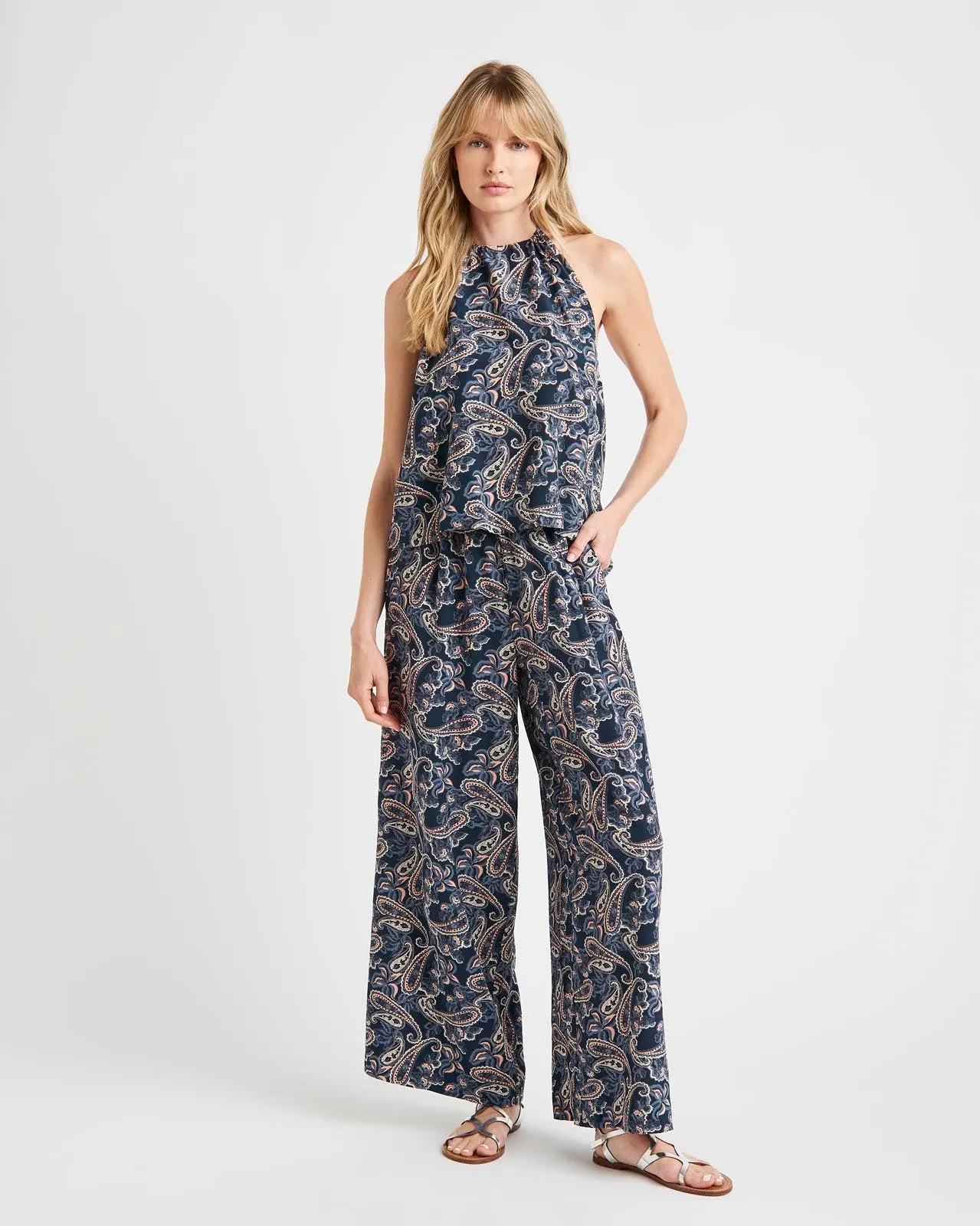 Alessandra Paisley Silk Wide Leg Pant