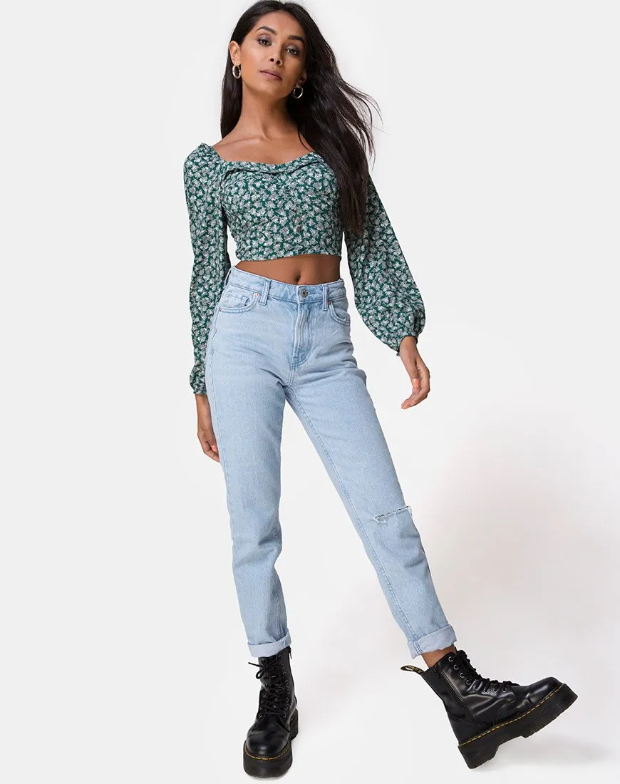 Alor Crop Top in Floral Bloom Green