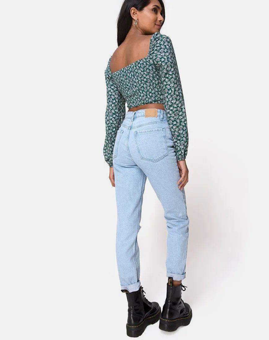 Alor Crop Top in Floral Bloom Green