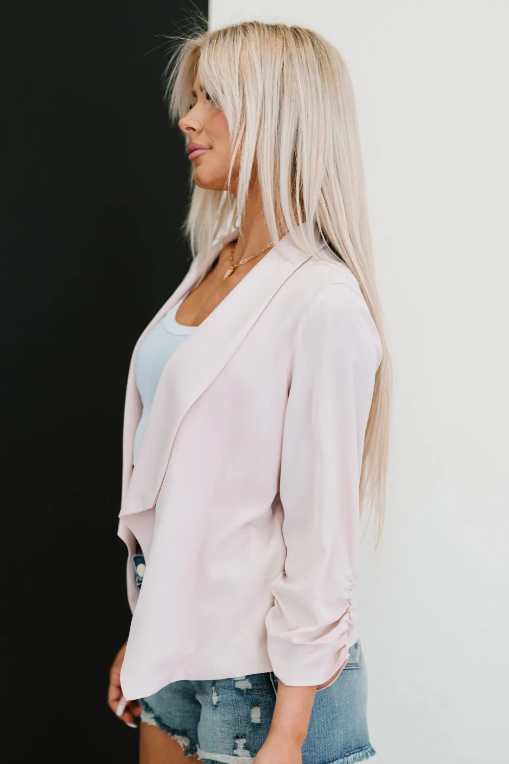 AMOLI Higher Path Ruched Blazer Jacket