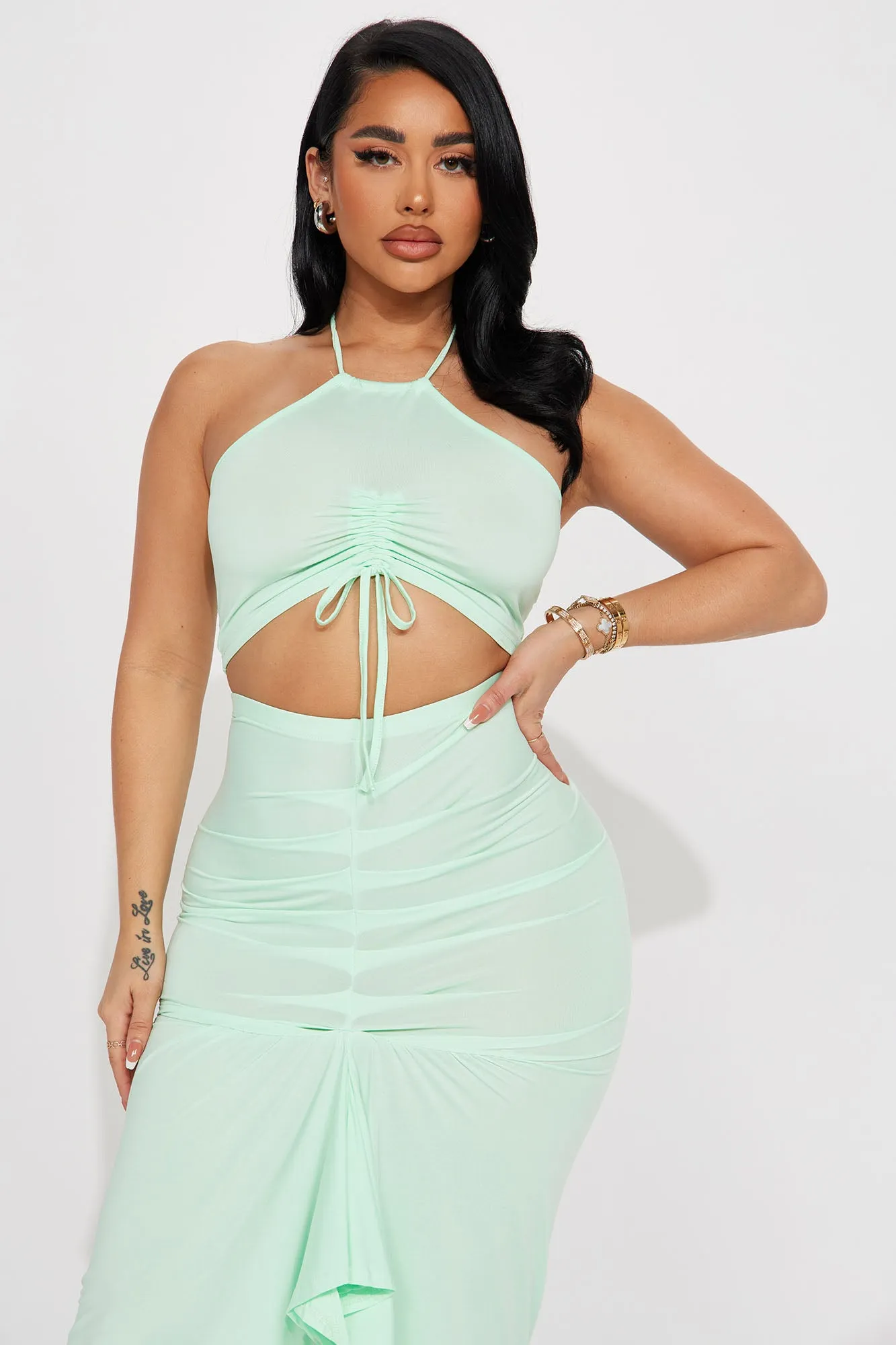 Andrea Ruched Skirt Set - Mint