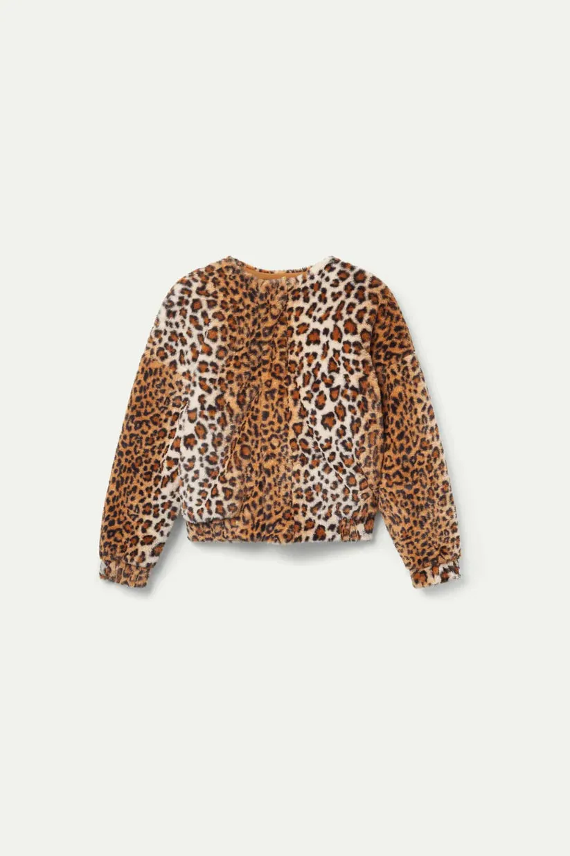 Animal Print Faux Fur Bomber Jacket