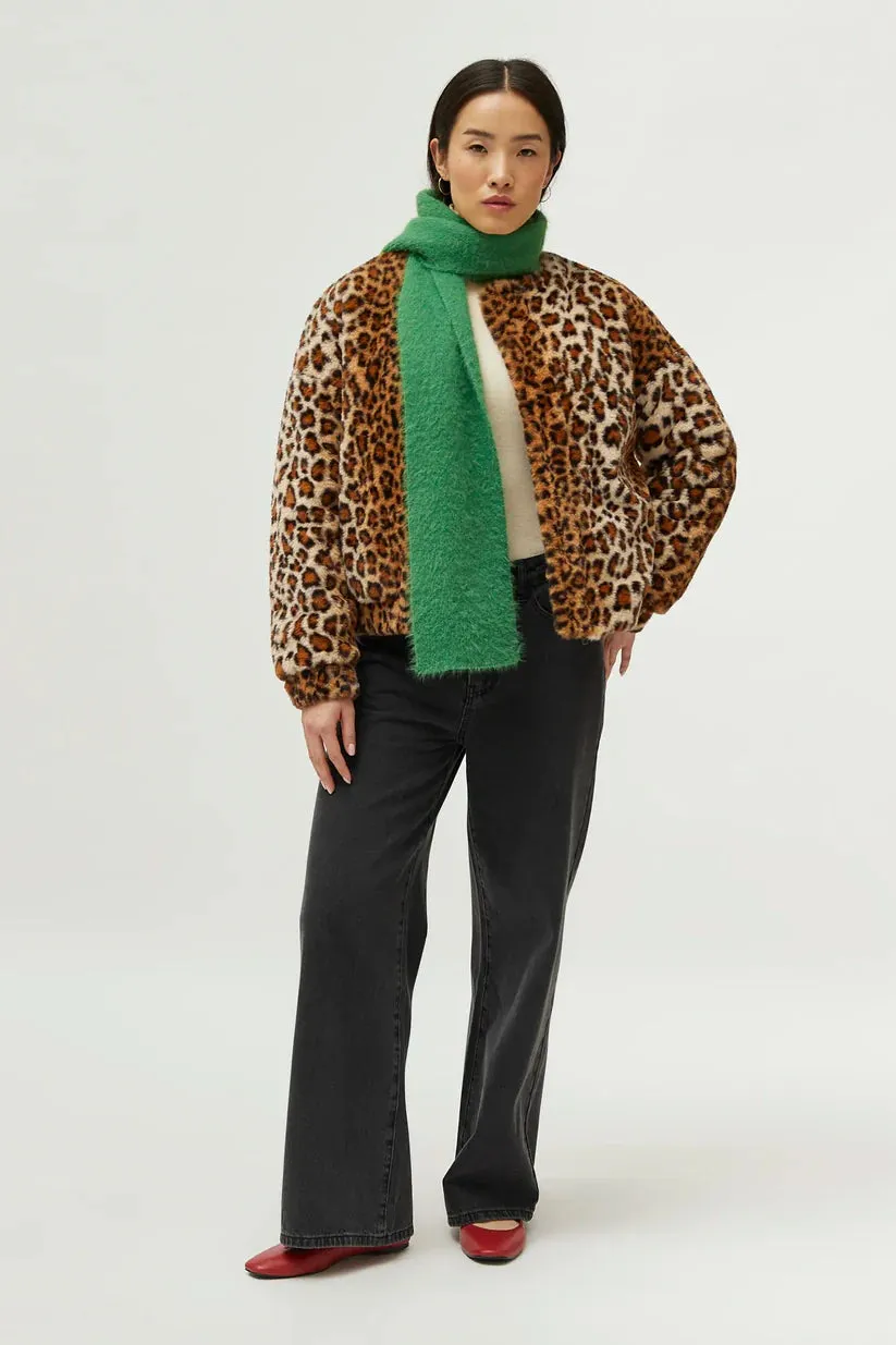 Animal Print Faux Fur Bomber Jacket