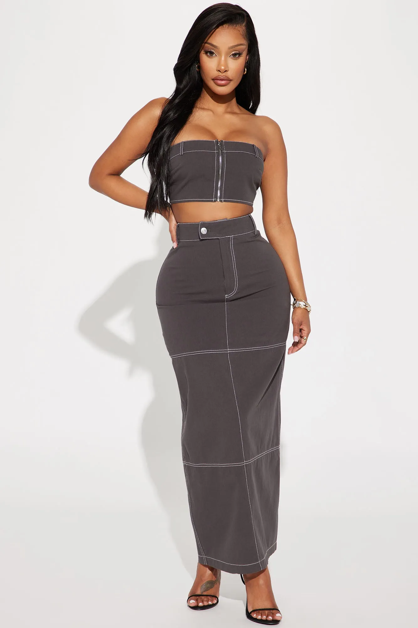 Annalise Denim Skirt Set - Charcoal