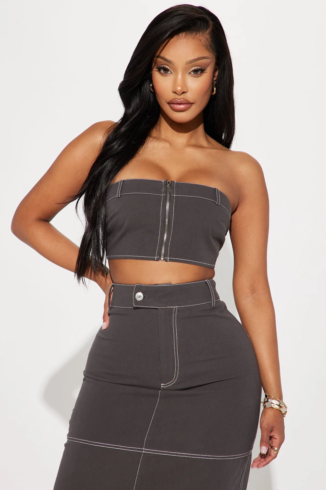 Annalise Denim Skirt Set - Charcoal