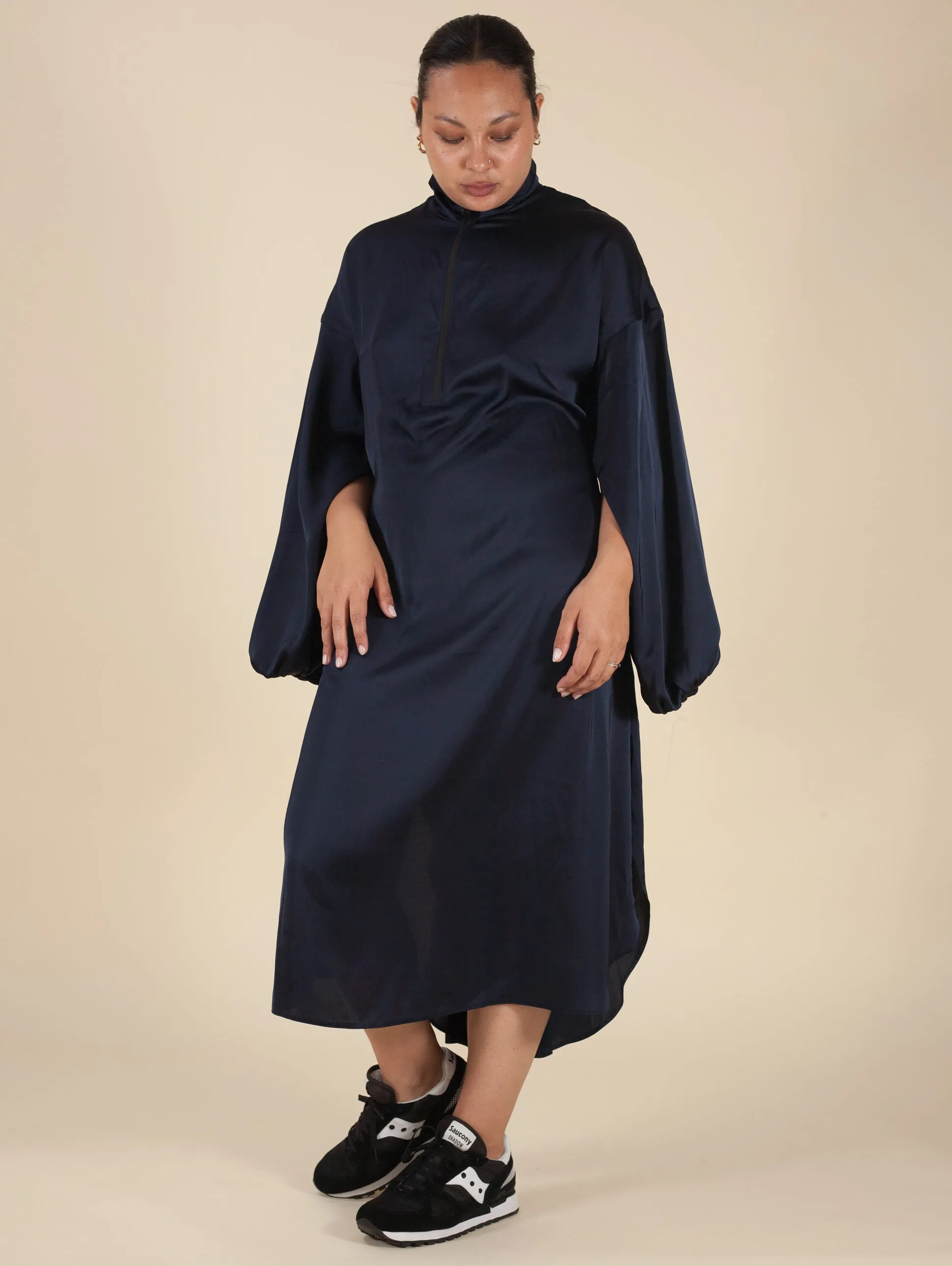 Asia Dress (Navy Satin)