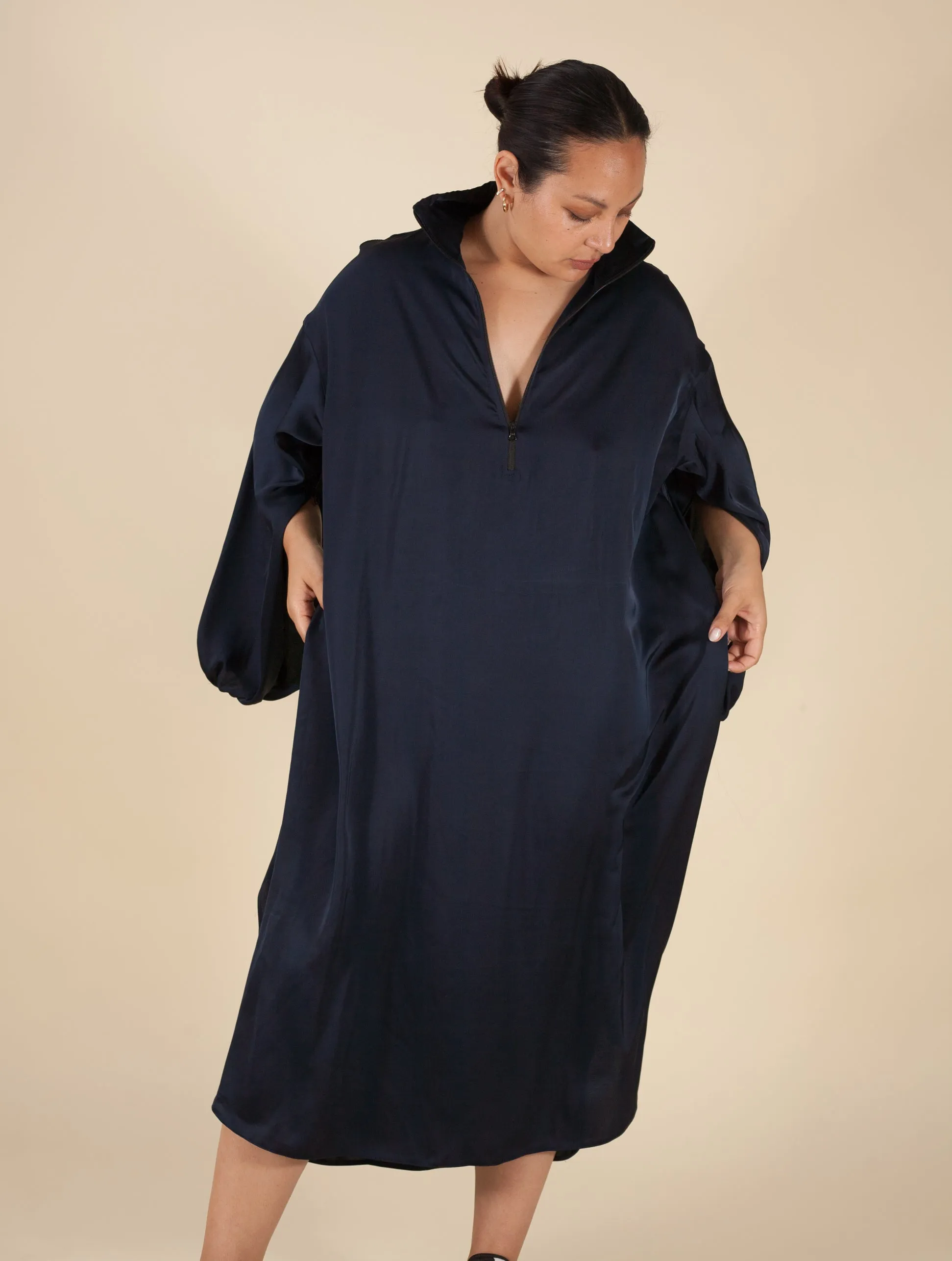 Asia Dress (Navy Satin)