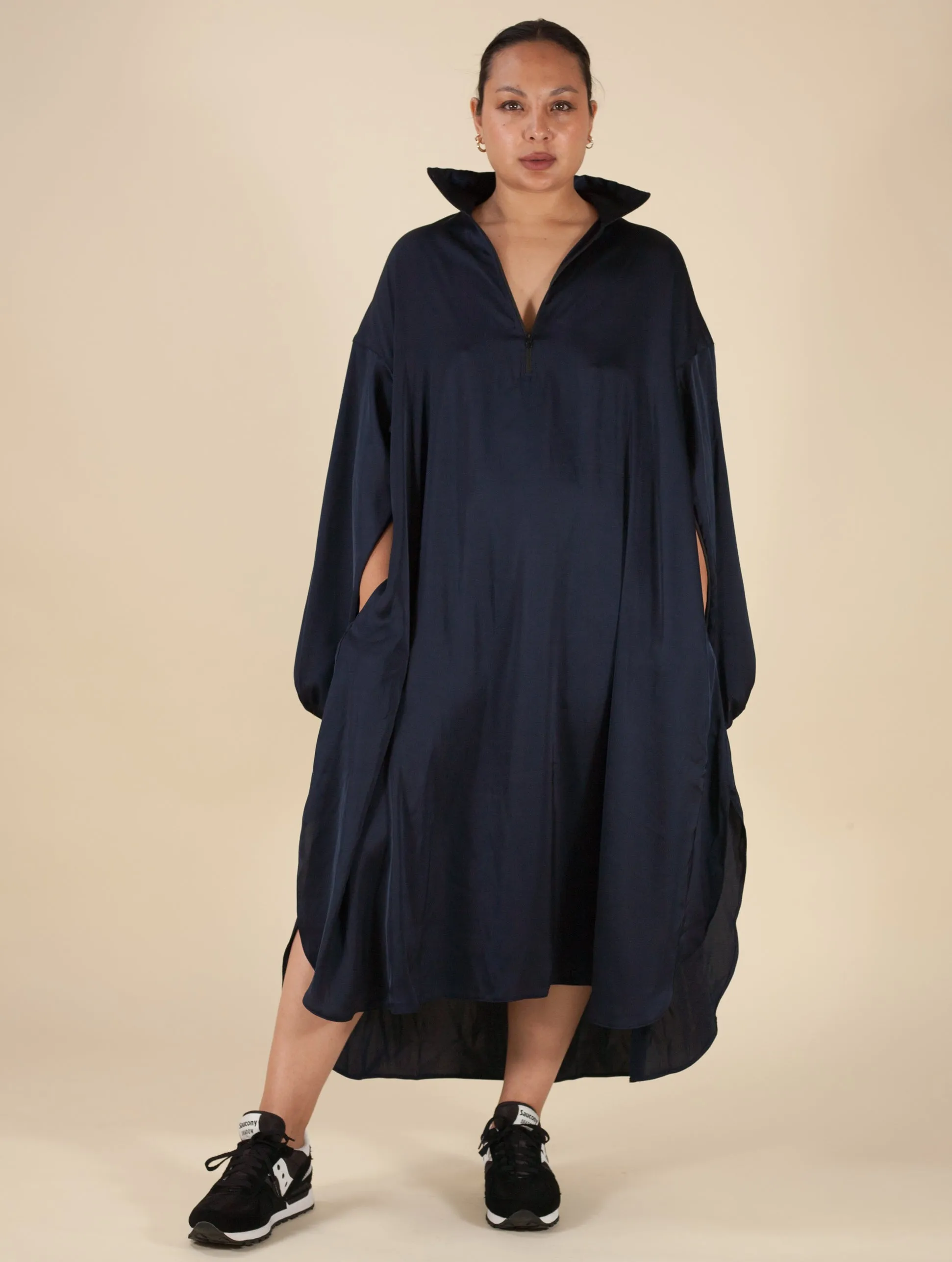 Asia Dress (Navy Satin)