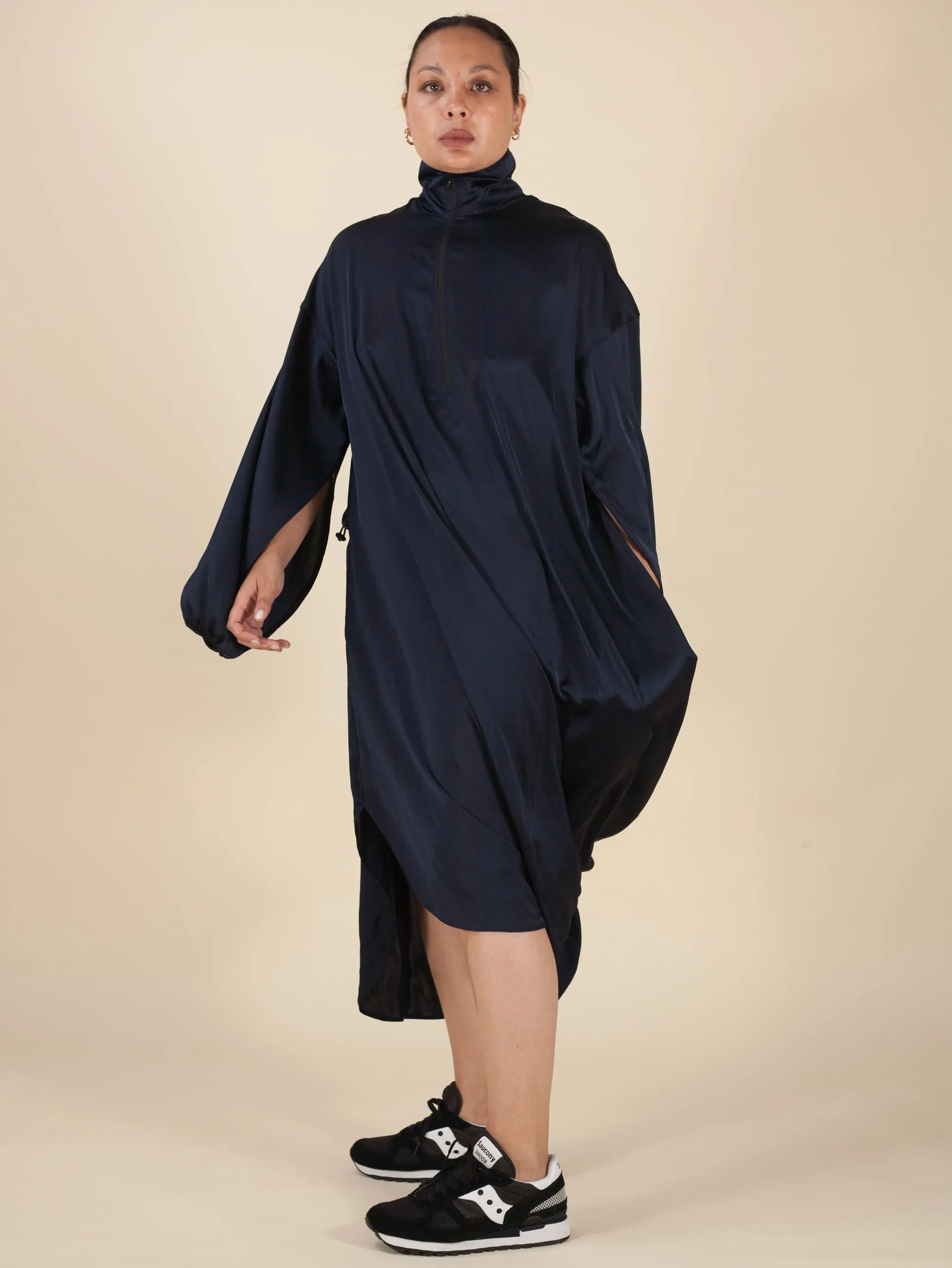 Asia Dress (Navy Satin)