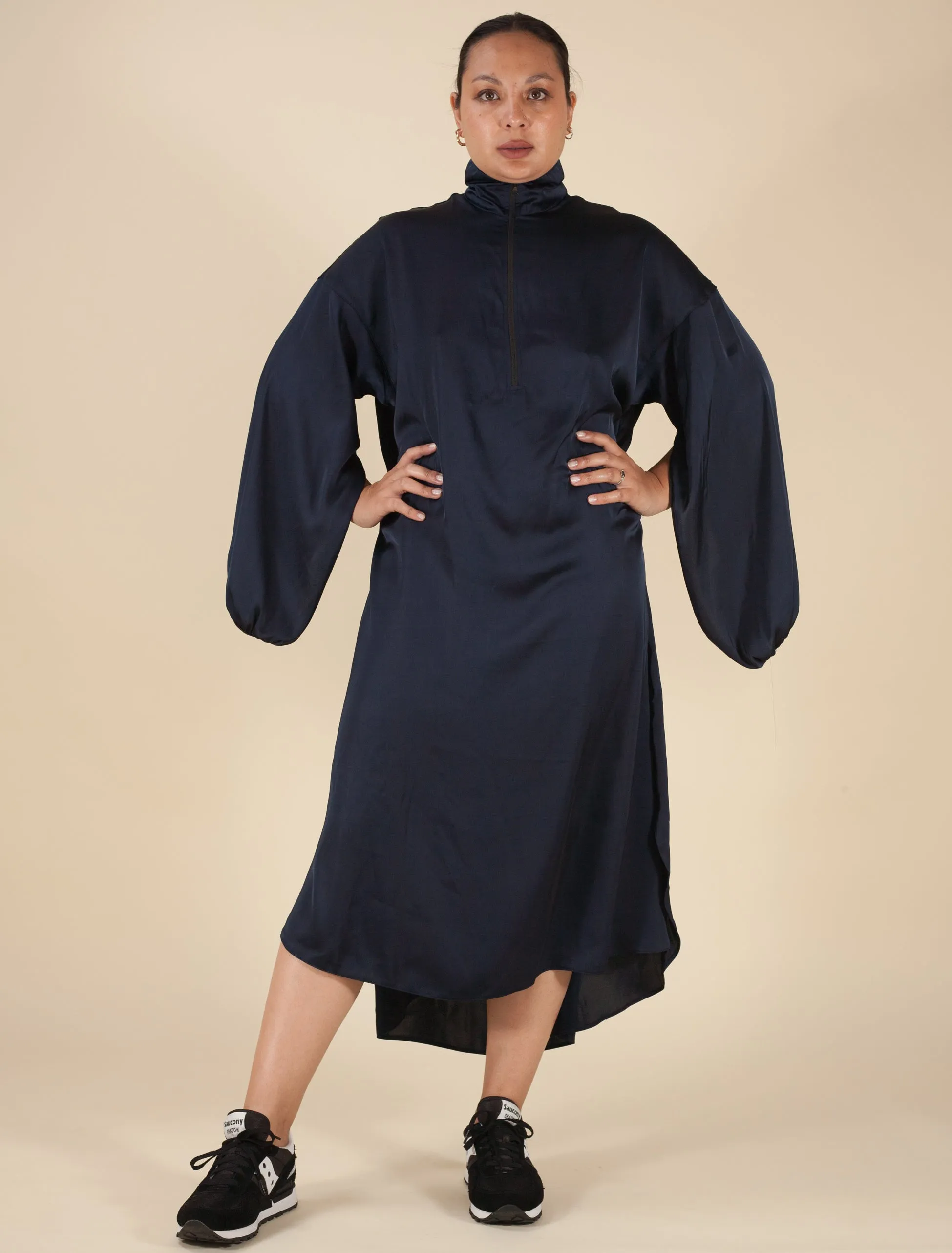 Asia Dress (Navy Satin)