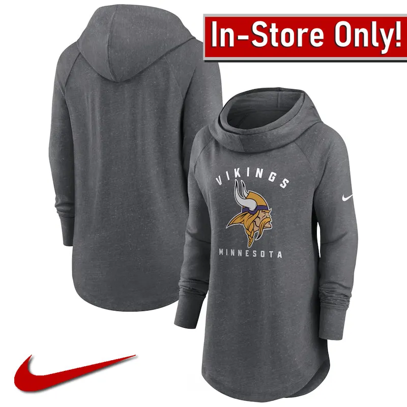 AVAILABLE IN-STORE ONLY! Minnesota Vikings Nike Gray Women's Raglan High Neck Pullover Hoodie