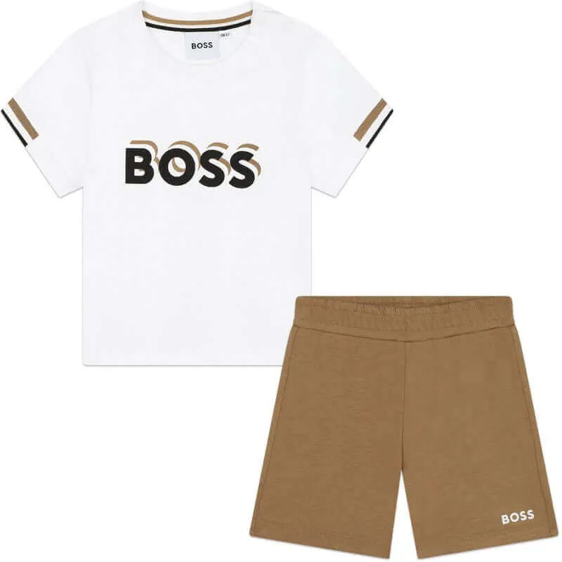 Baby Boys White & Brown Cotton Short Set