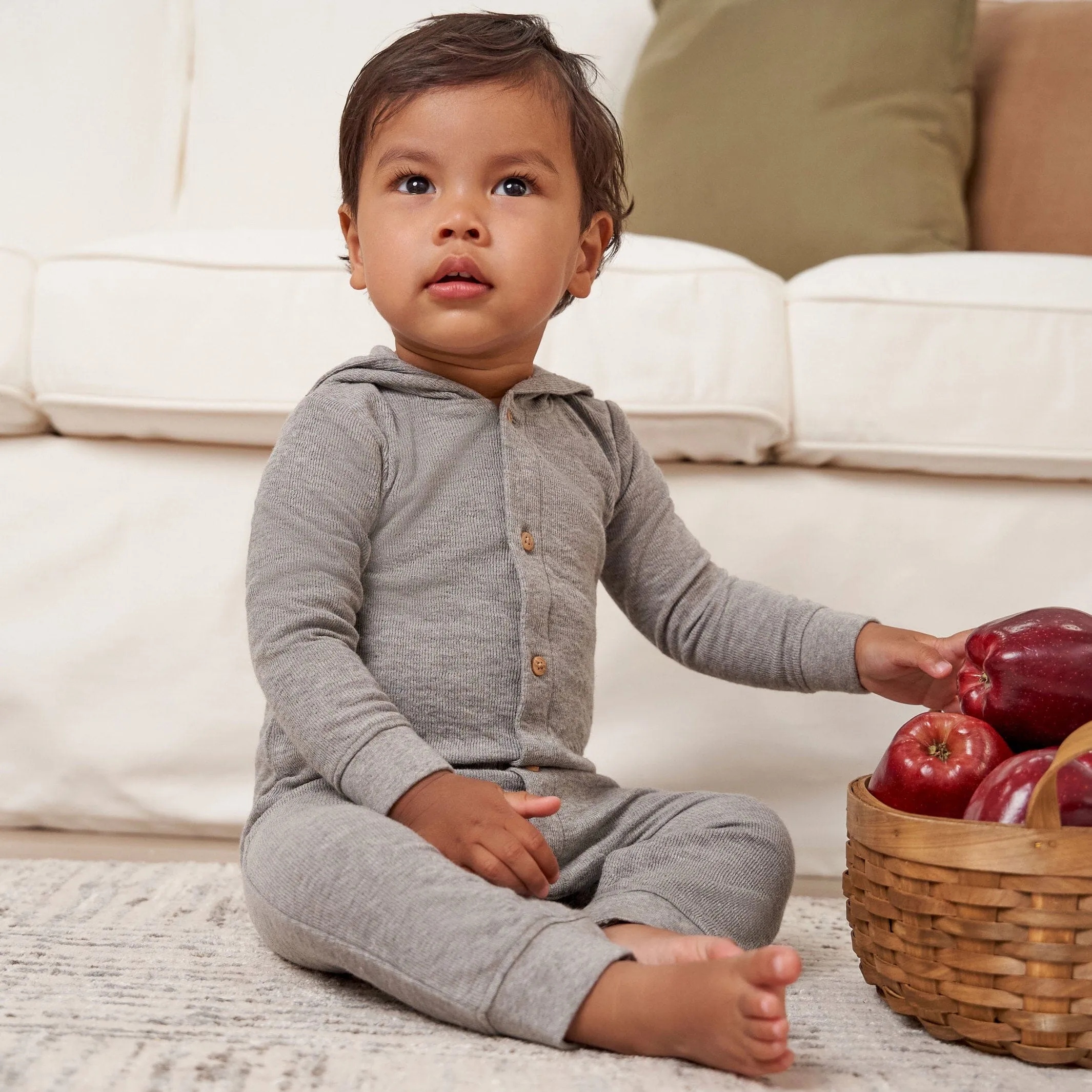 Baby Neutral Grey Heather Hooded Romper