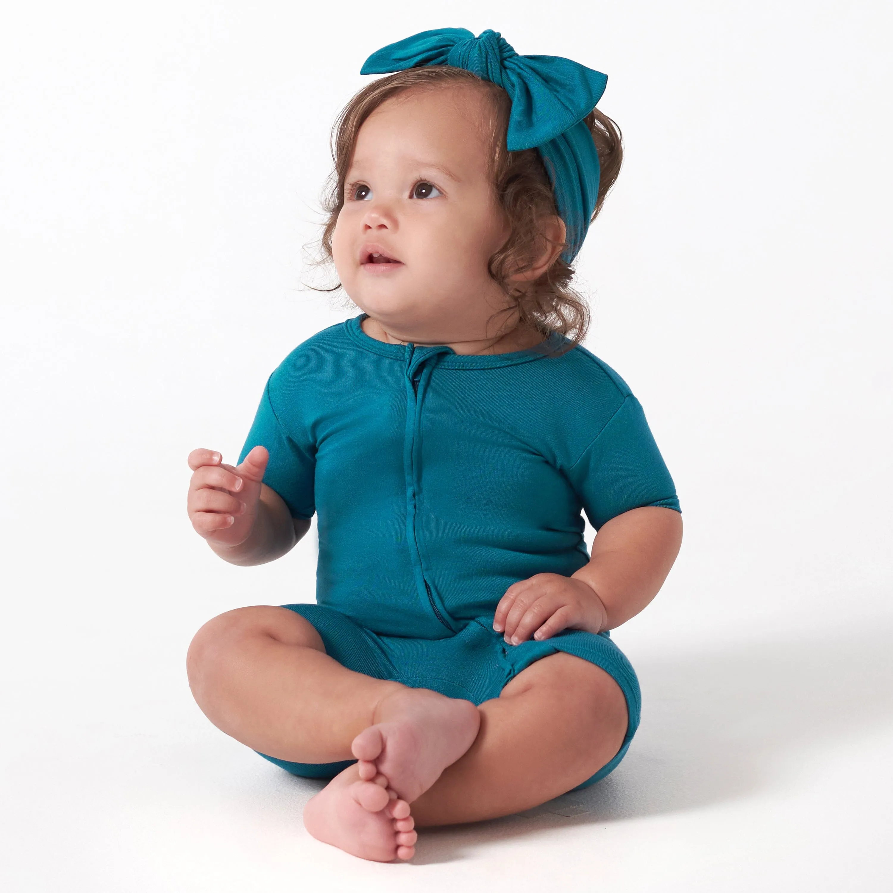 Baby Ocean Teal Buttery Soft Viscose Made from Eucalyptus Snug Fit Romper