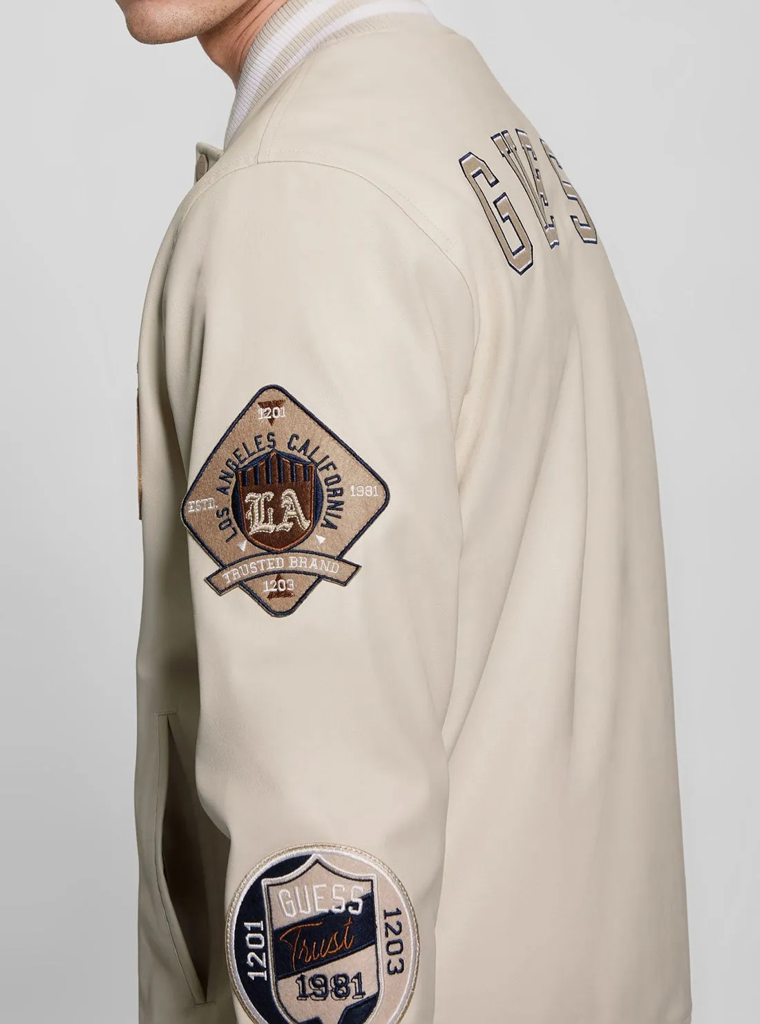 Beige Varsity Bomber Jacket