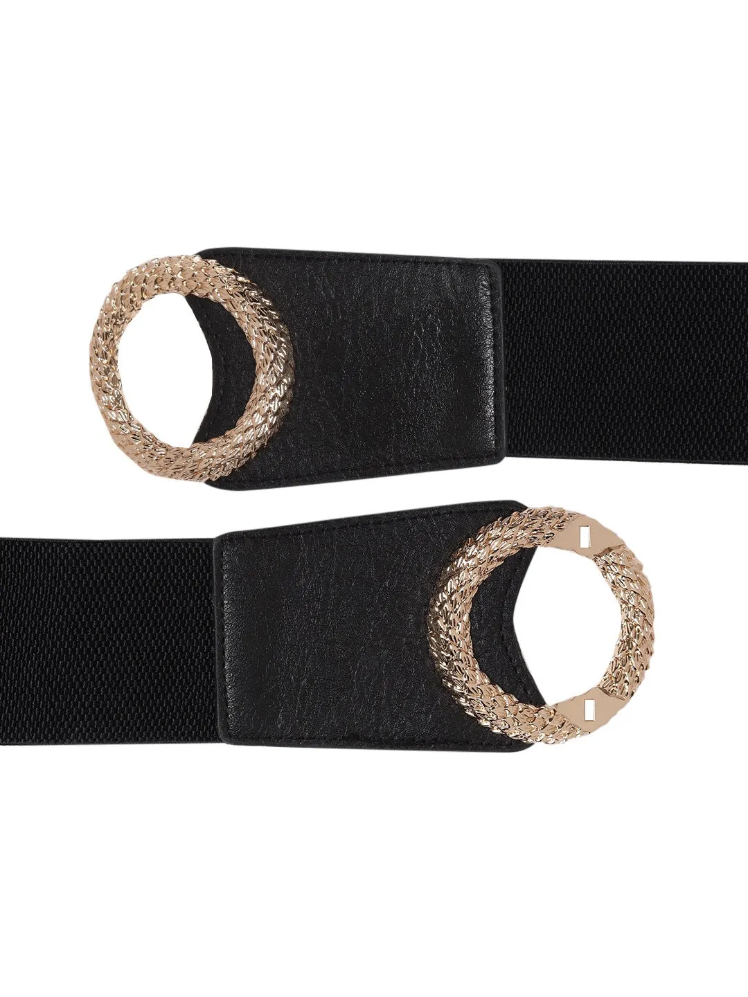 Berrylush Women Black Elastic Strap Circular Concho Belt