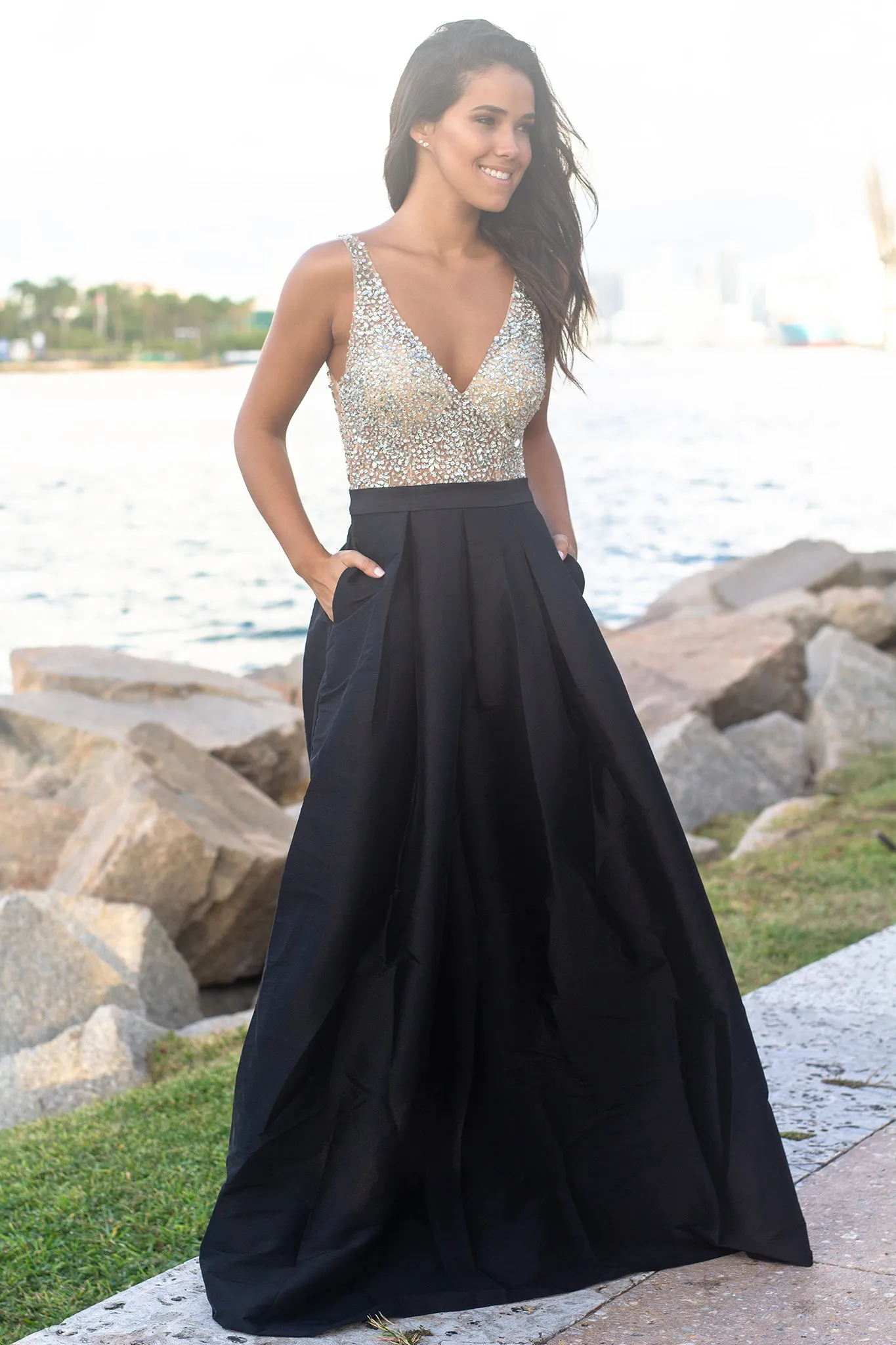 Black Jeweled Maxi Dress