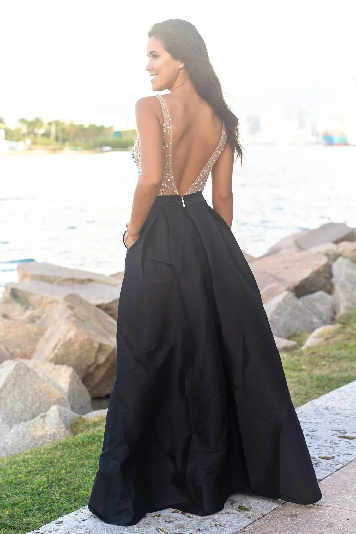 Black Jeweled Maxi Dress