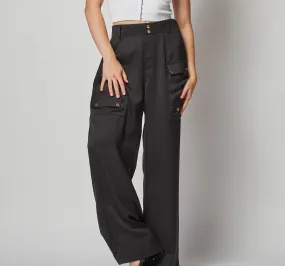 Black Satin 4 Pocket Wide Leg Pant