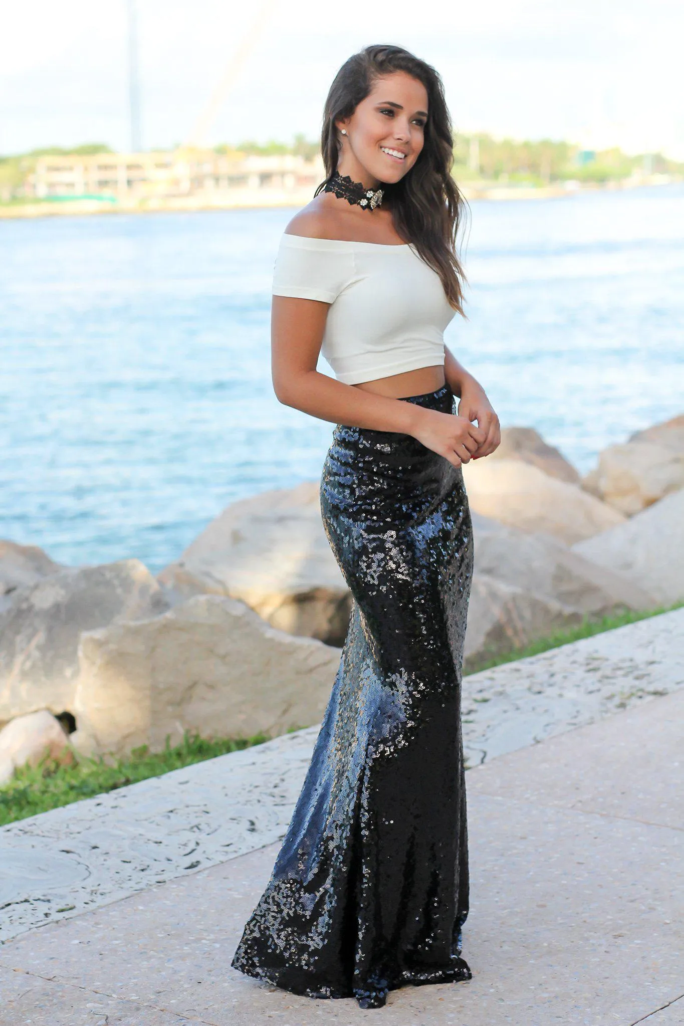 Black Sequined Maxi Skirt