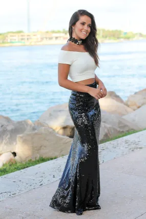 Black Sequined Maxi Skirt