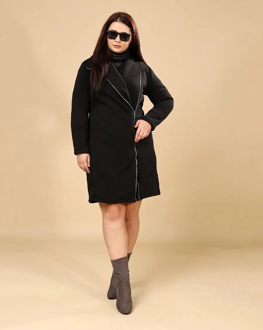 Black Solid Ziip Up Overcoat