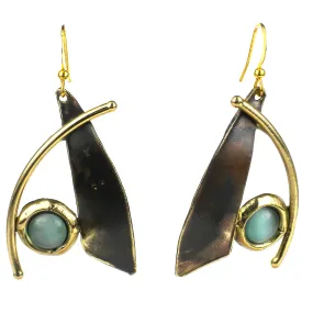 Blade and Aqua Tiger Eye Brass Earrings Brass Images