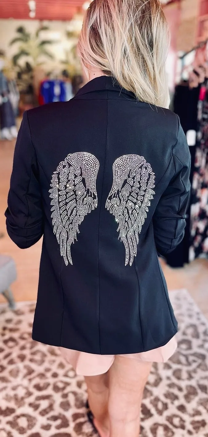 Blazer, Ruched Black, Iridescent Wings