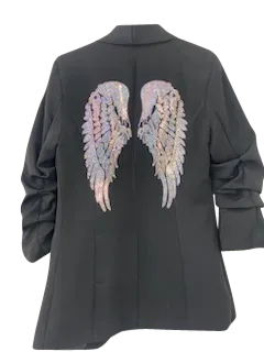 Blazer, Ruched Black, Iridescent Wings