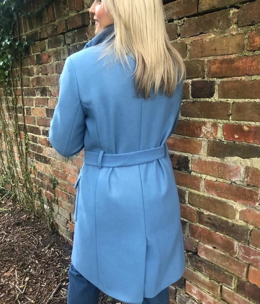 Blue Belted Funnel Neck Coat