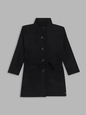 Blue Giraffe Girls Black Solid Collar Overcoat