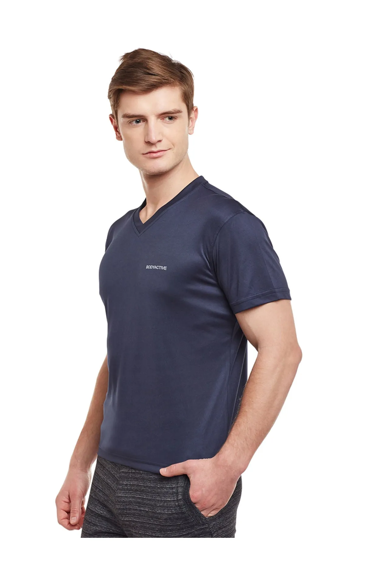 Bodyactive Navy Dri-Fit V-Neck T-Shirt-TS11-NAV