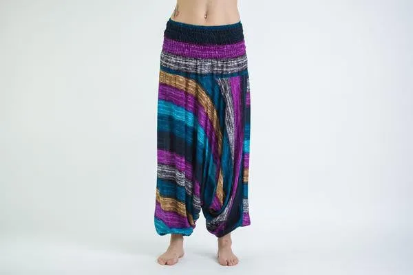 Boho Blue Striped Low-Cut Harem Pants