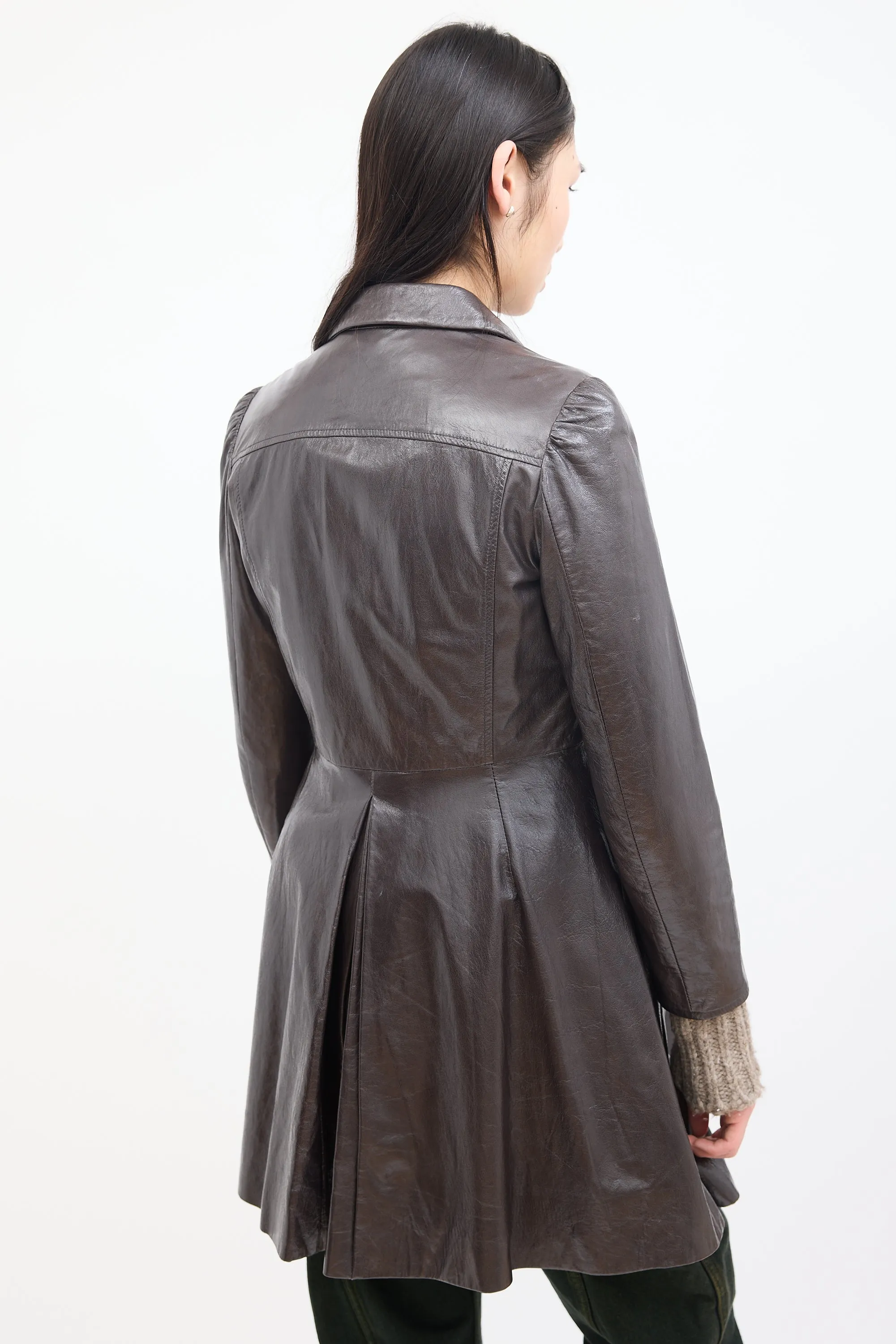 Brown Patent Leather A-Line Coat