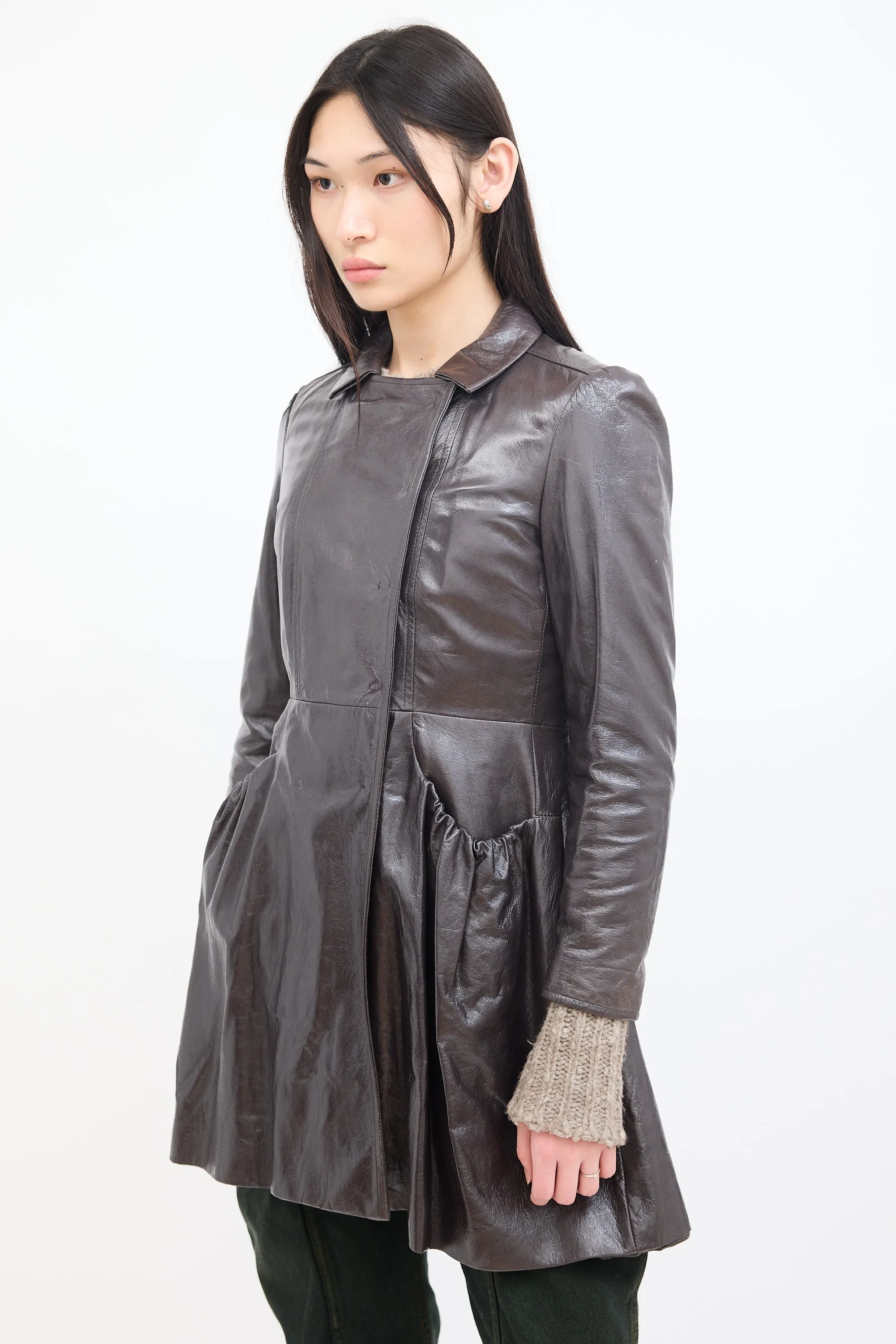 Brown Patent Leather A-Line Coat