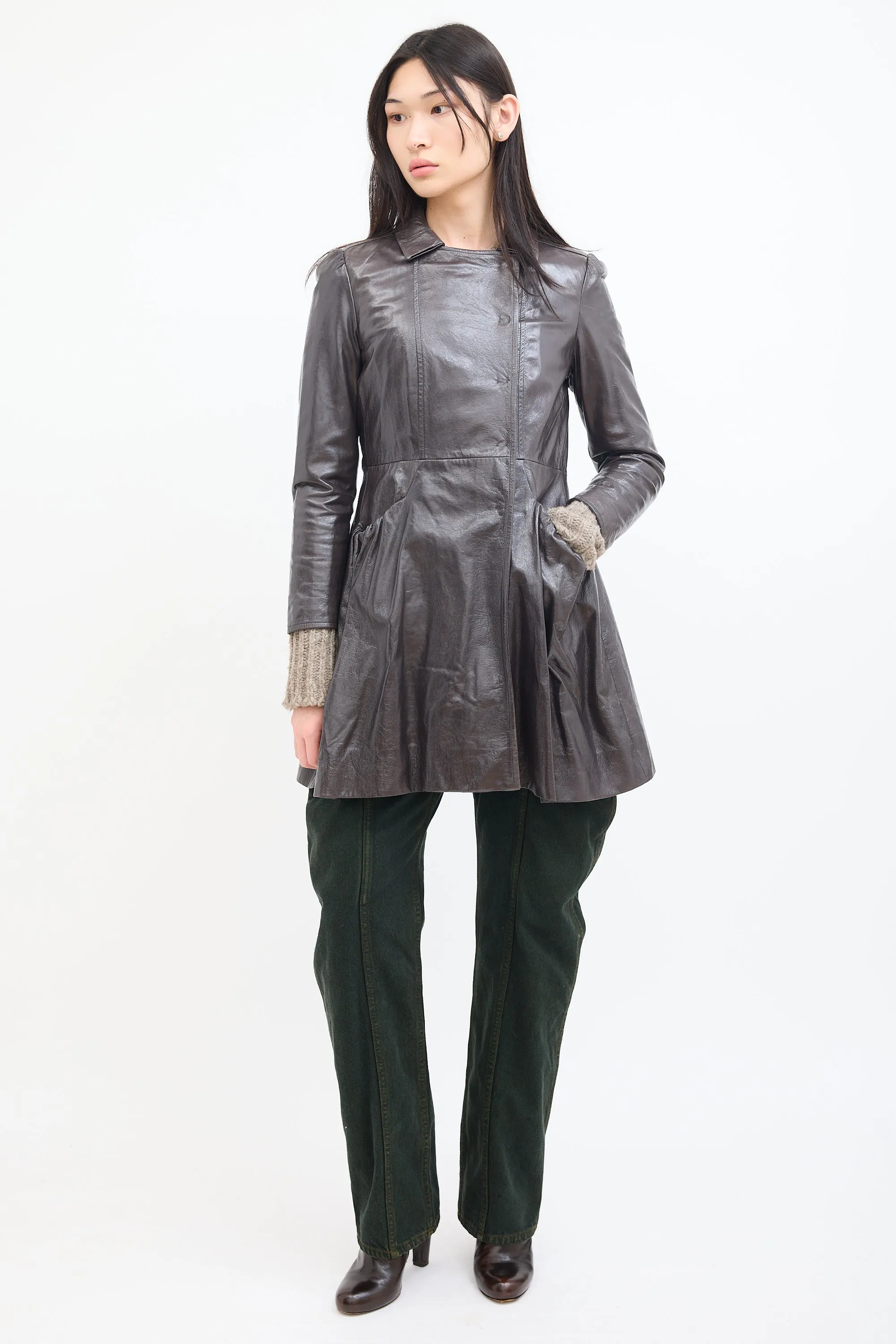 Brown Patent Leather A-Line Coat