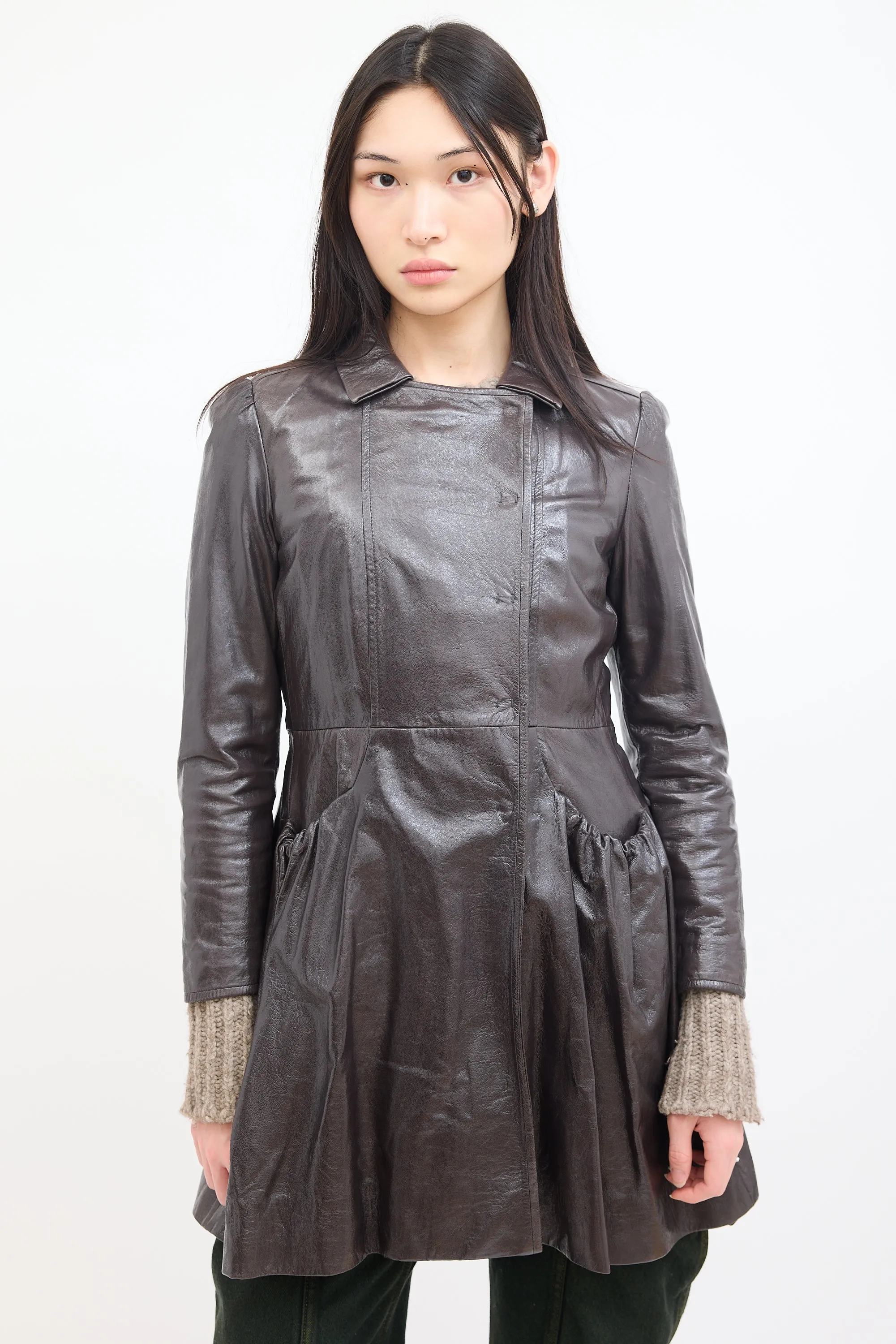 Brown Patent Leather A-Line Coat