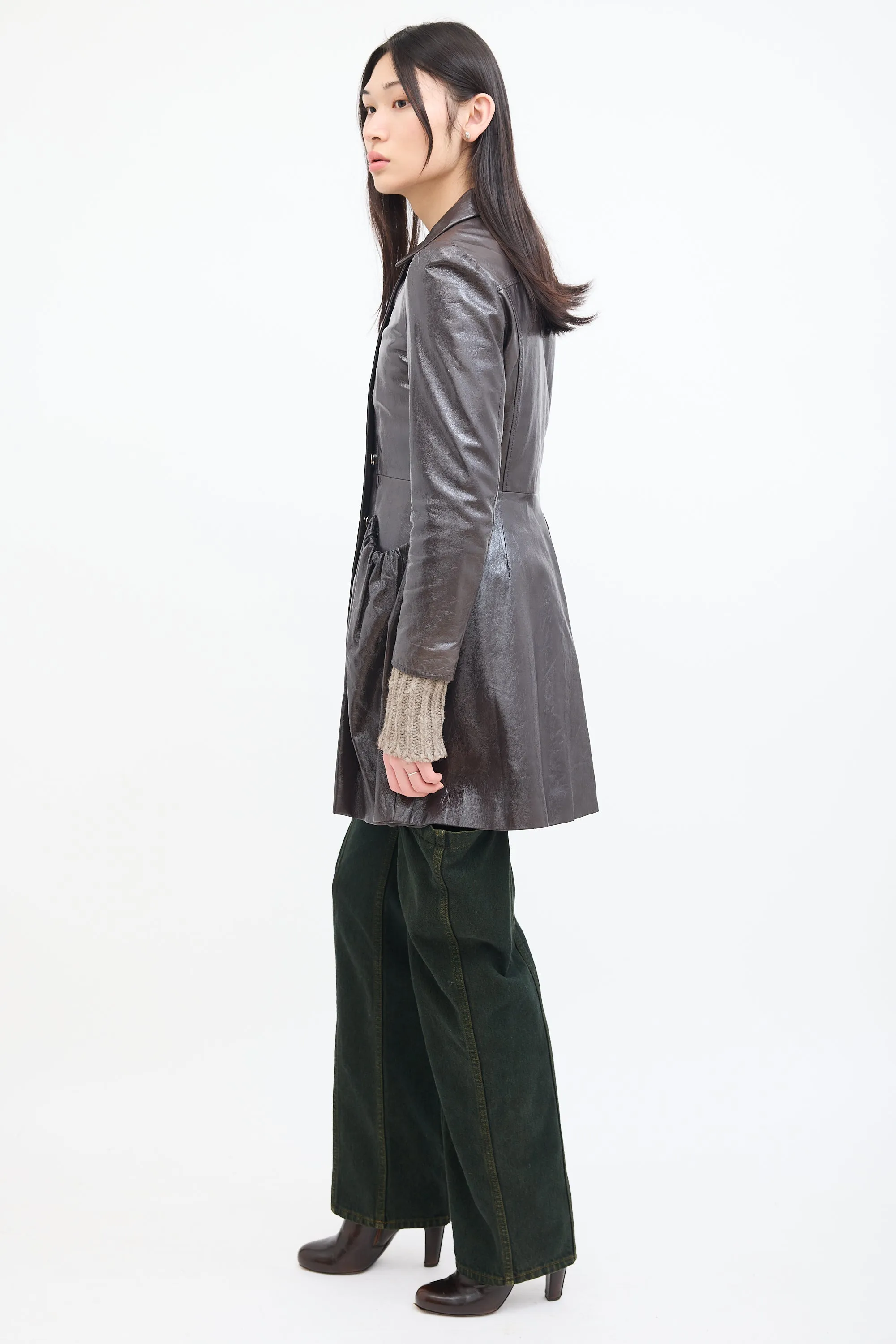 Brown Patent Leather A-Line Coat