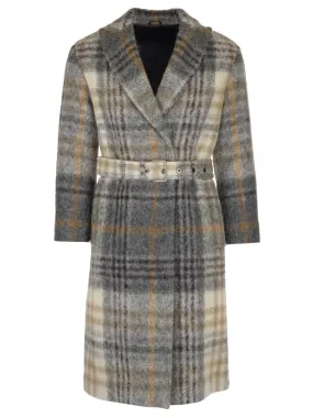 Brunello Cucinelli Belted Checkered Trench Coat