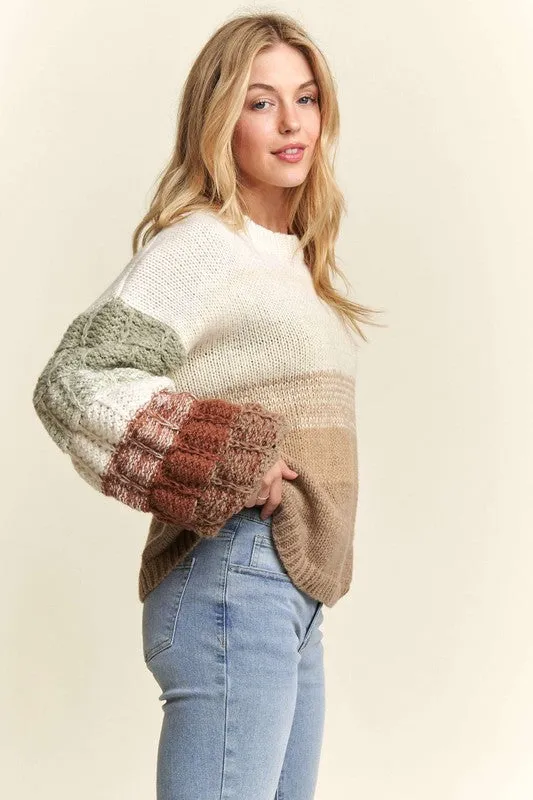 Coffee Puff Sleeve Ombre Sweater Top