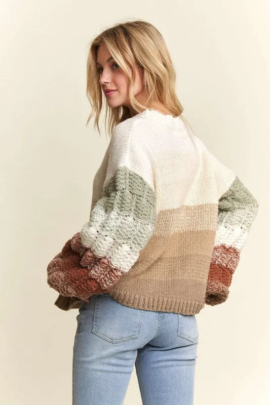 Coffee Puff Sleeve Ombre Sweater Top