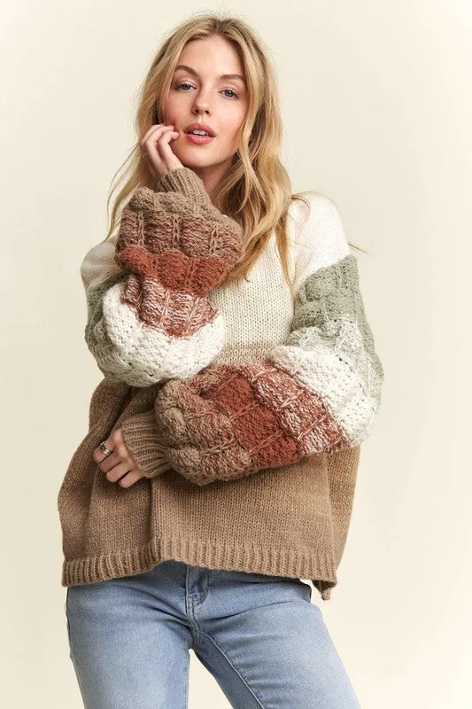 Coffee Puff Sleeve Ombre Sweater Top